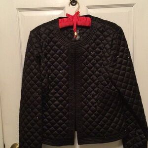 Sandra Darren Black Quilted Jacket with Red Accents